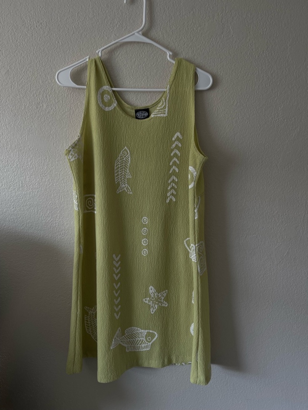 Tank Tunic Beachy Dress with White Fish Print - Lime Green